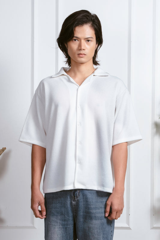 Cropped Knitted Shirt - Classic White