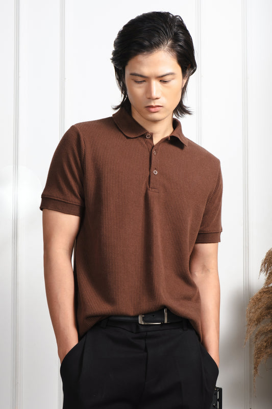 Slim-Fit Knitted Polo Shirt - Cedar Brown