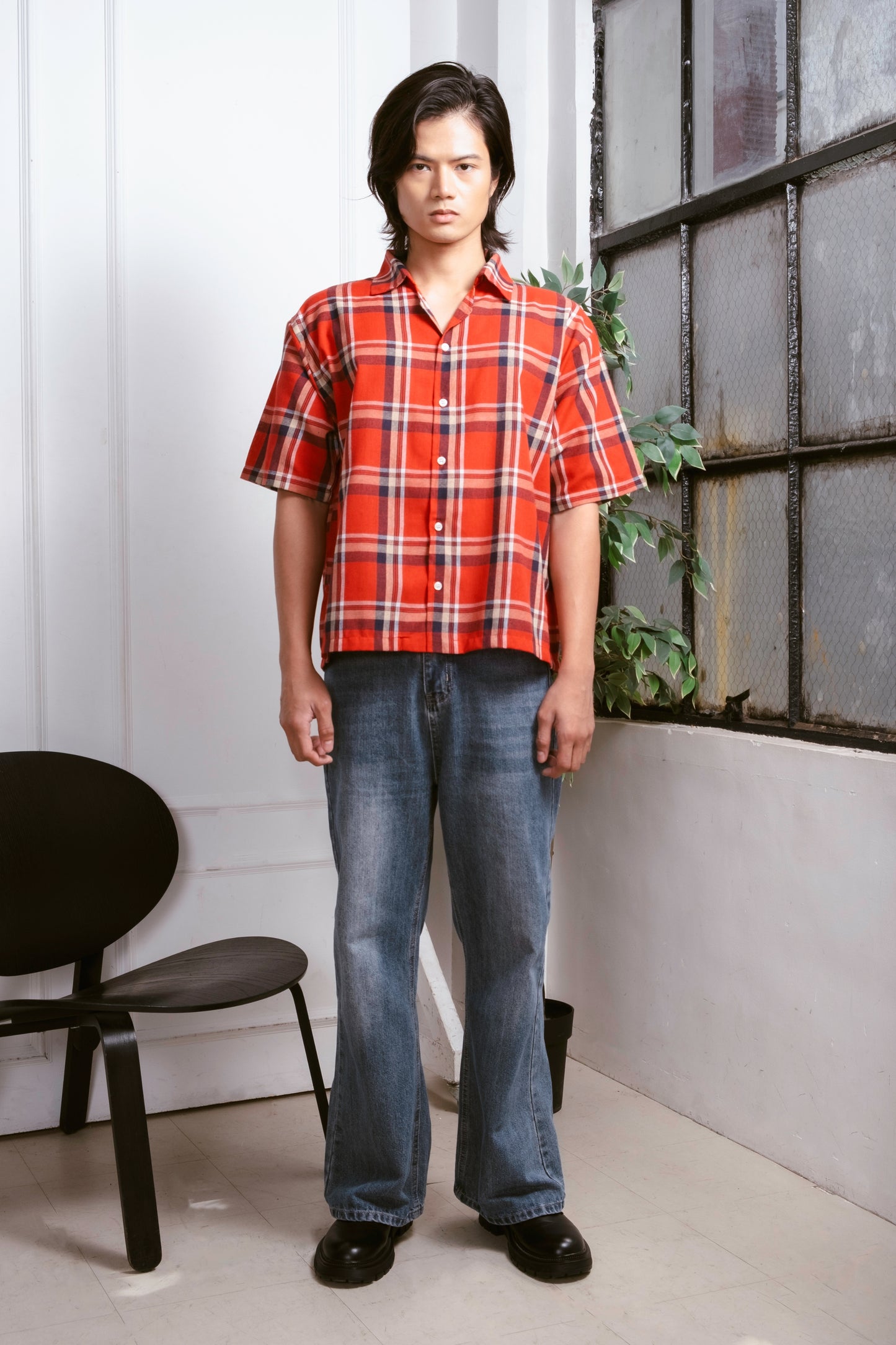 Vintage Boxy Cropped Shirt - Crimson Red