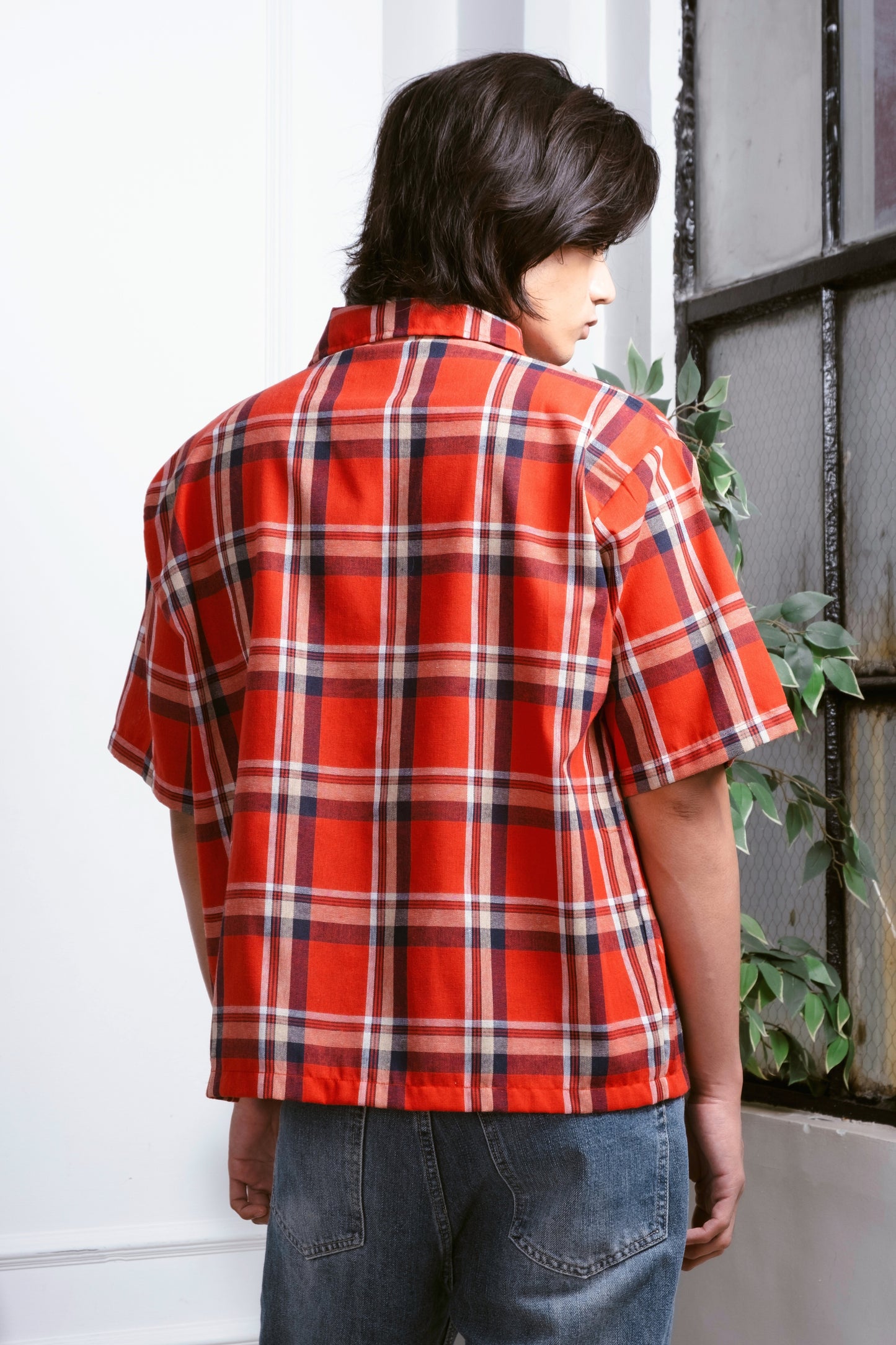 Vintage Boxy Cropped Shirt - Crimson Red