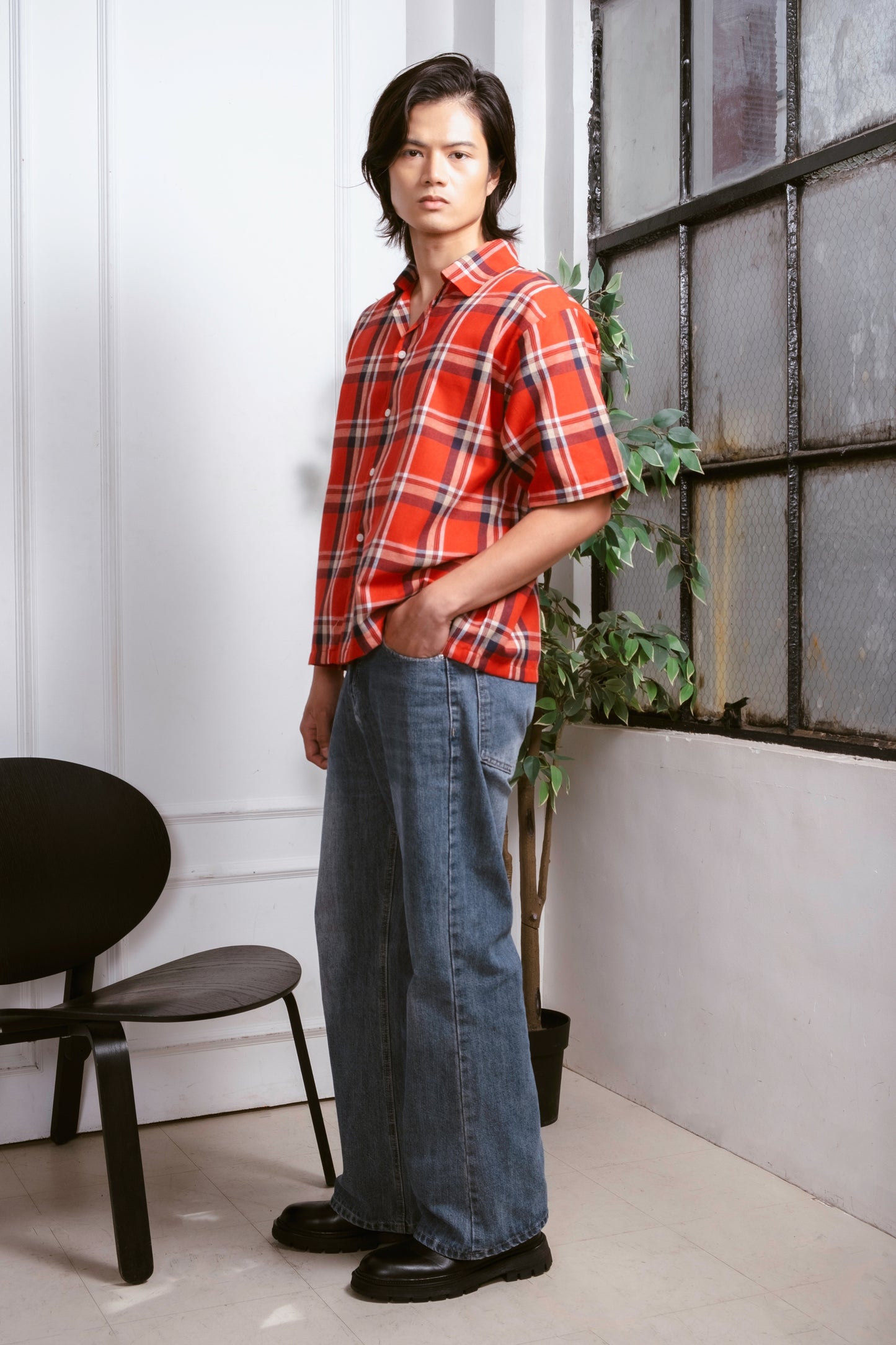 Vintage Boxy Cropped Shirt - Crimson Red