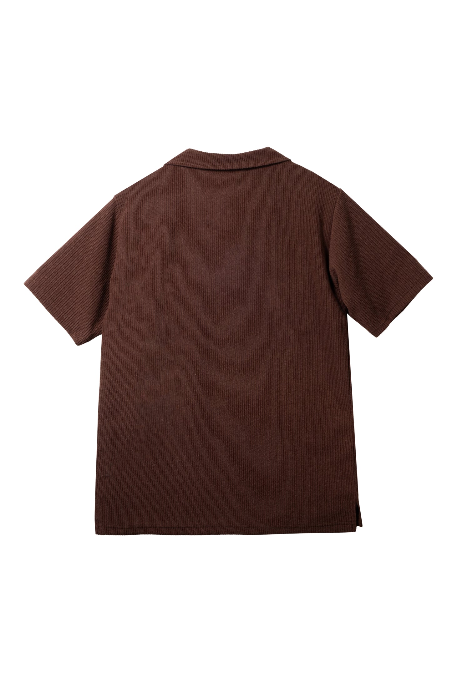 Knitted Open Collar Polo Shirt - Cedar Brown