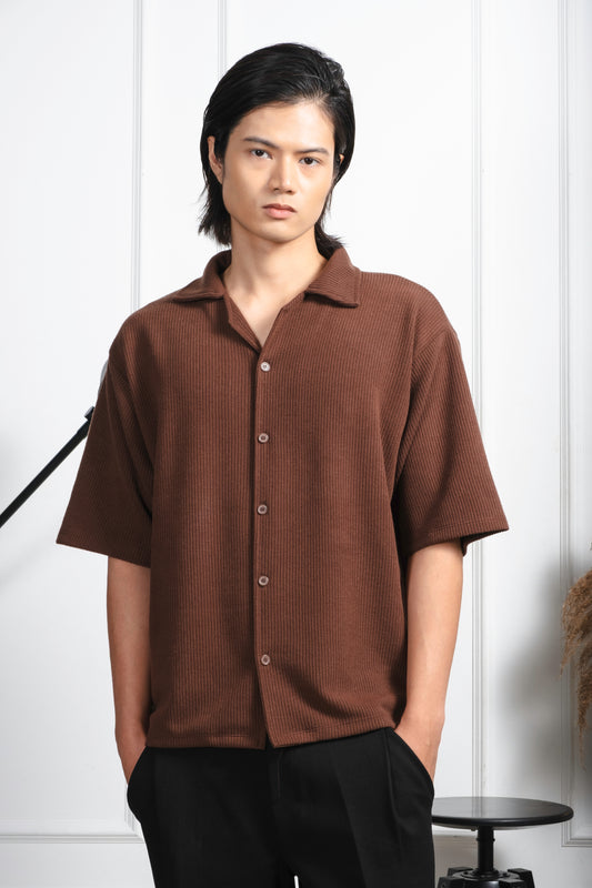 Cropped Knitted Shirt - Cedar Brown