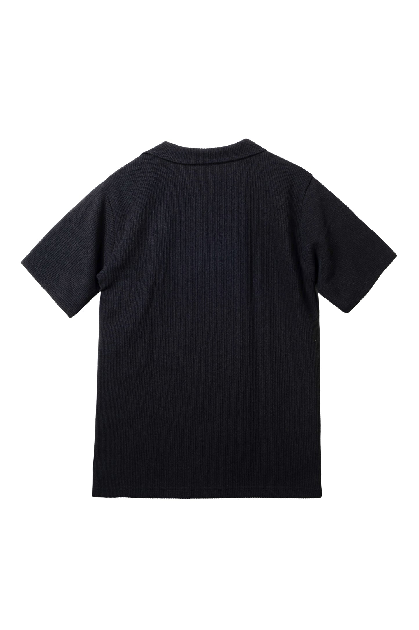 Knitted Open Collar Polo Shirt - Black