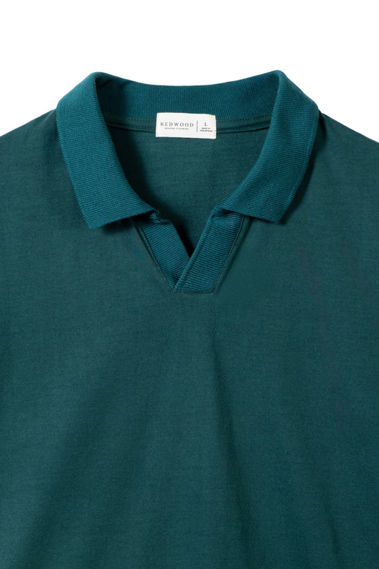 Relaxed V-Neck Polo Shirt - British Racing Green