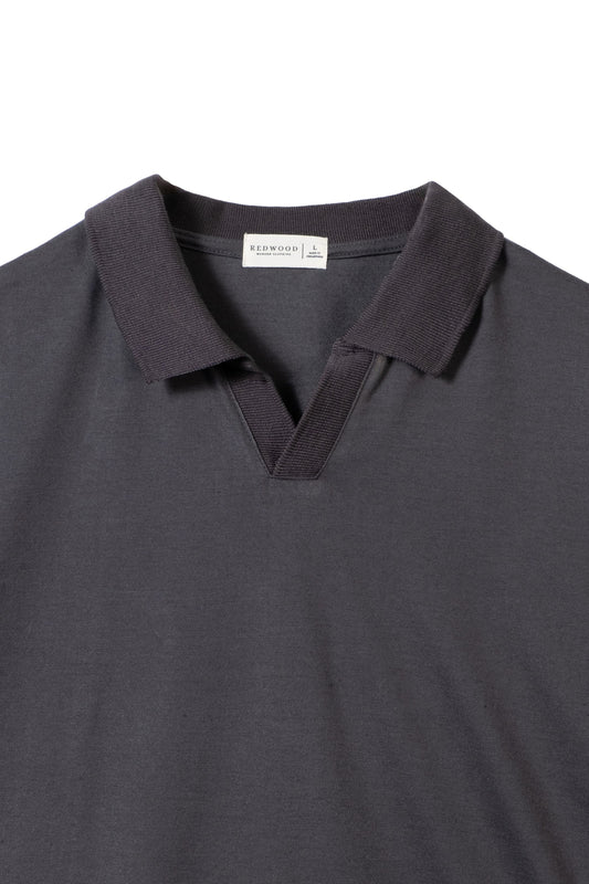 Relaxed V-Neck Polo Shirt - Dark Gray