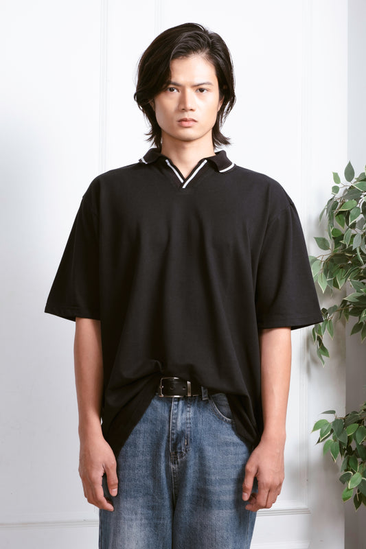 Oxford Knit Polo Shirt - Black