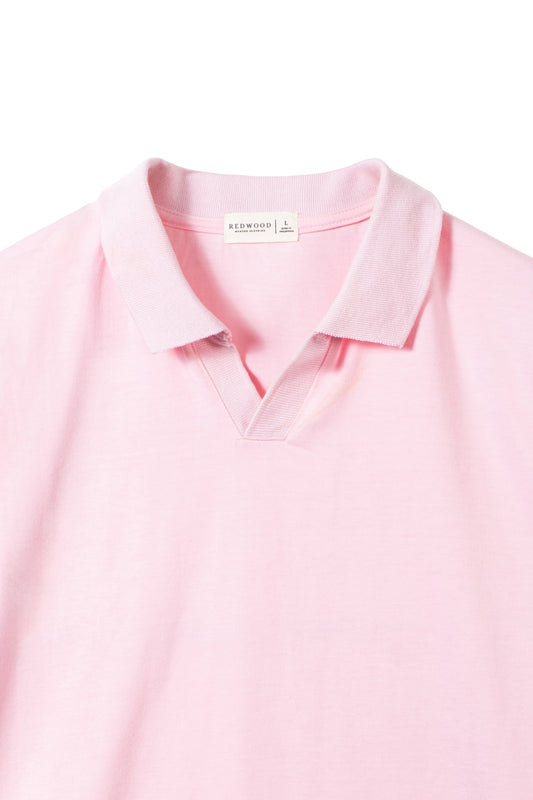 Relaxed V-Neck Polo Shirt - Light Pink
