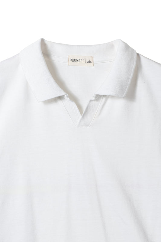 Relaxed V-Neck Polo Shirt - White