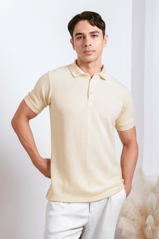 Slim-Fit Knitted Polo Shirt - Tuscan Cream
