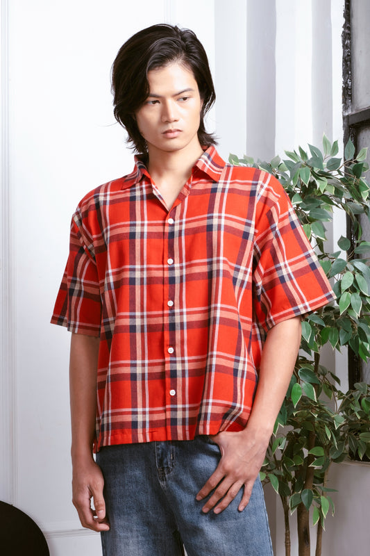 Vintage Boxy Cropped Shirt - Crimson Red