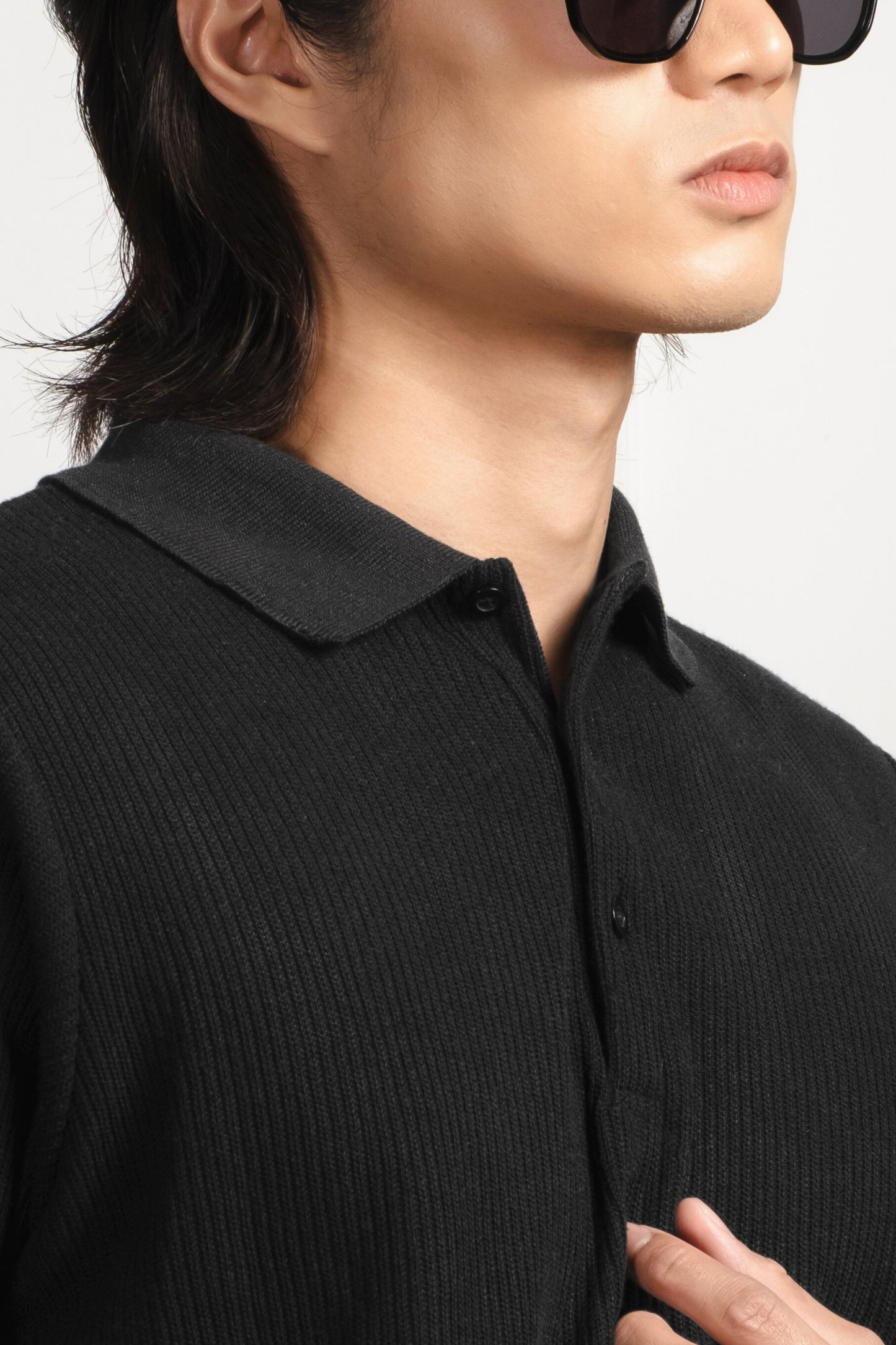 Slim-Fit Knitted Polo Shirt - Black