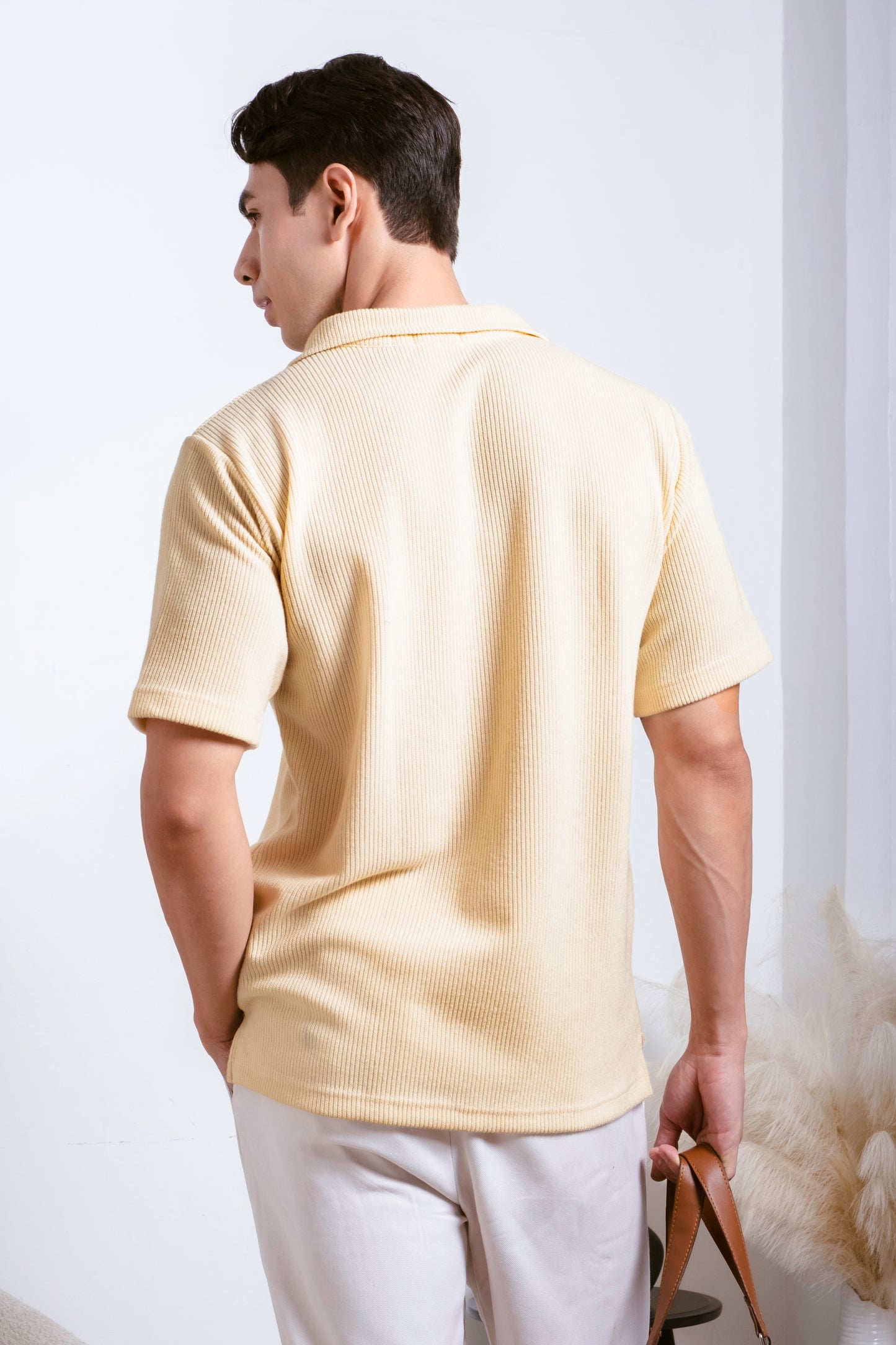 Knitted Open Collar Polo Shirt - Tuscan Cream