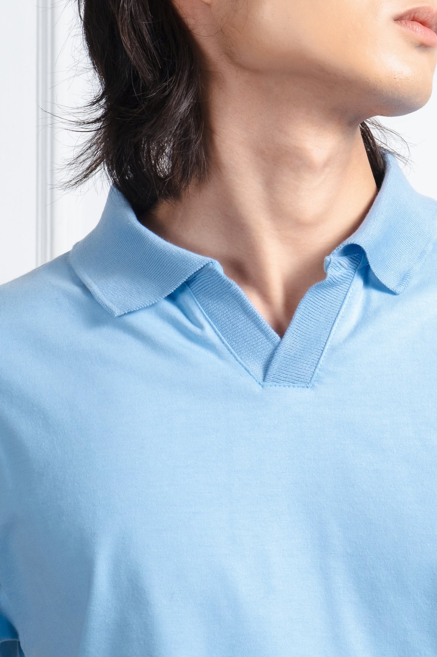 Relaxed V-Neck Polo Shirt - Powder Blue
