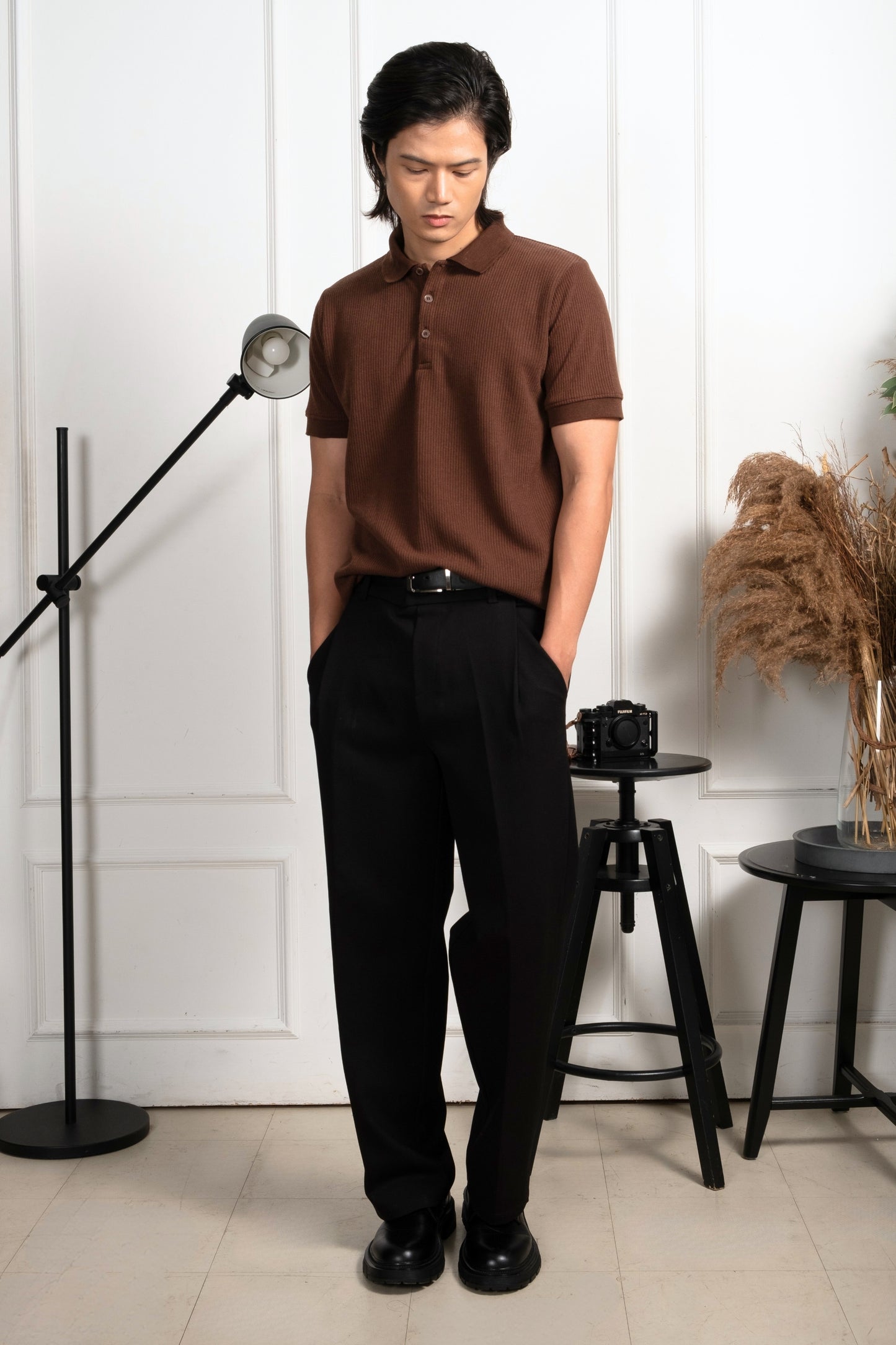 Slim-Fit Knitted Polo Shirt - Cedar Brown