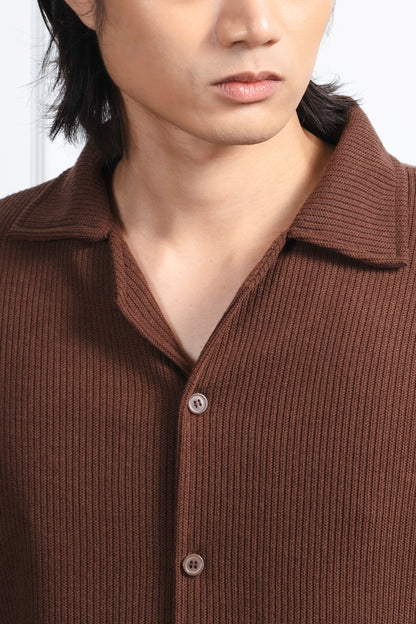 Cropped Knitted Shirt - Cedar Brown
