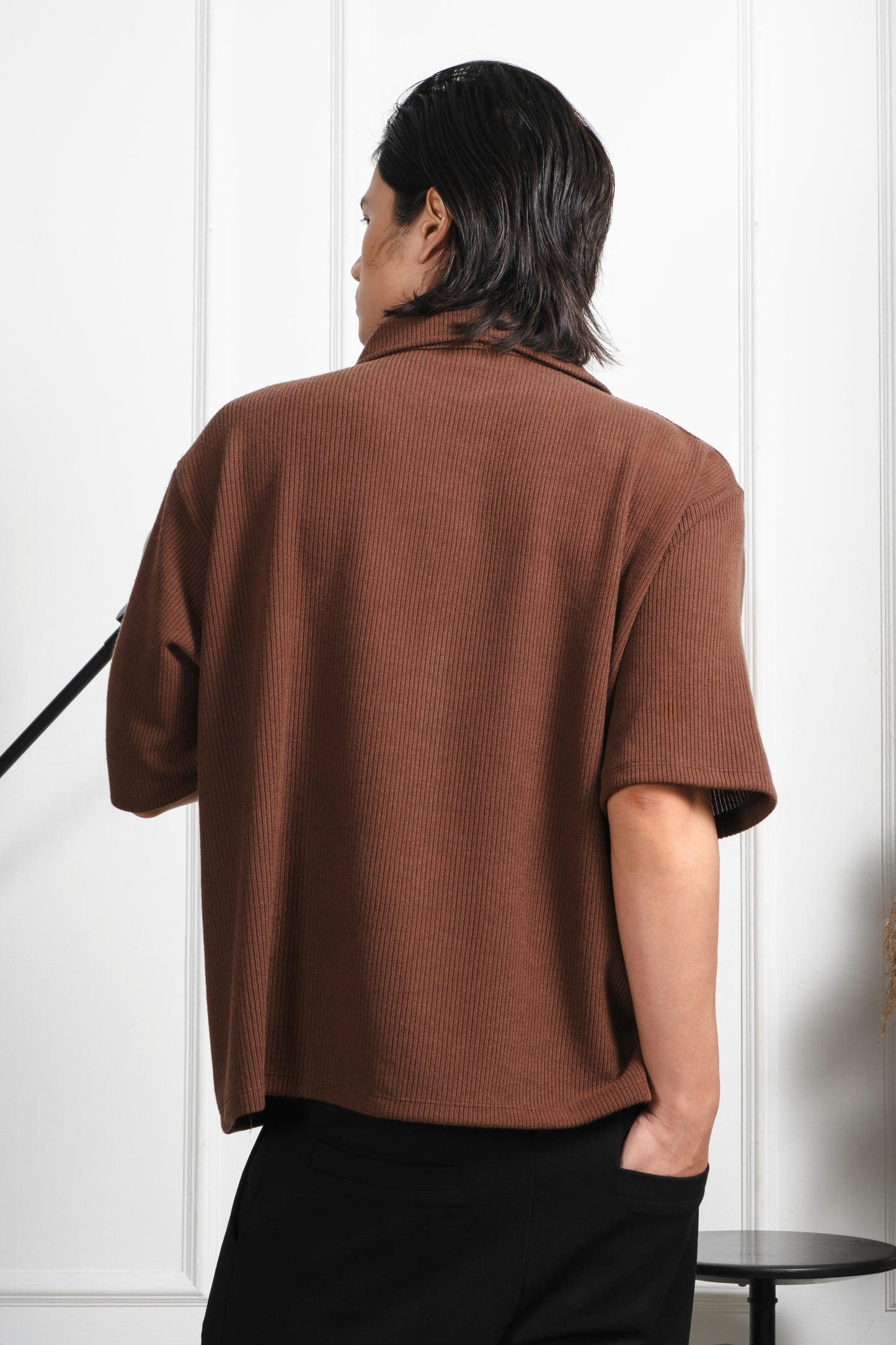 Cropped Knitted Shirt - Cedar Brown