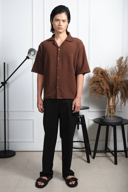 Cropped Knitted Shirt - Cedar Brown