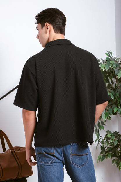 Cropped Knitted Shirt - Black