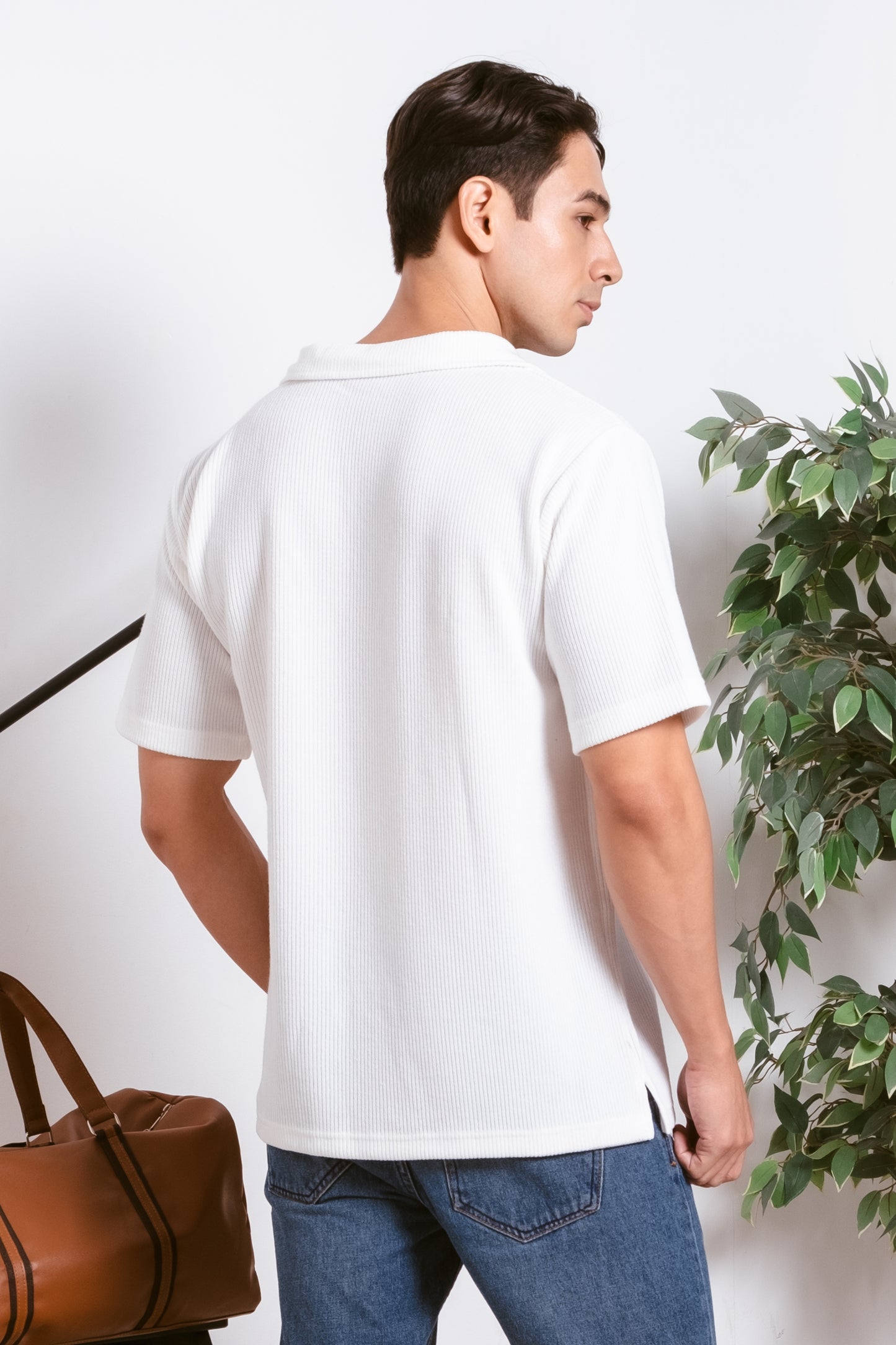 Knitted Open Collar Polo Shirt - Classic White