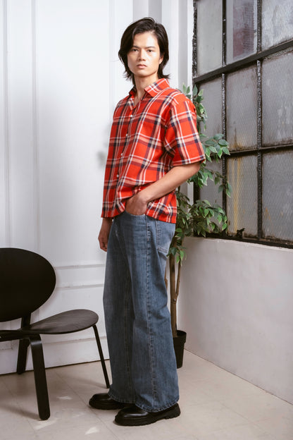 Vintage Boxy Cropped Shirt - Crimson Red