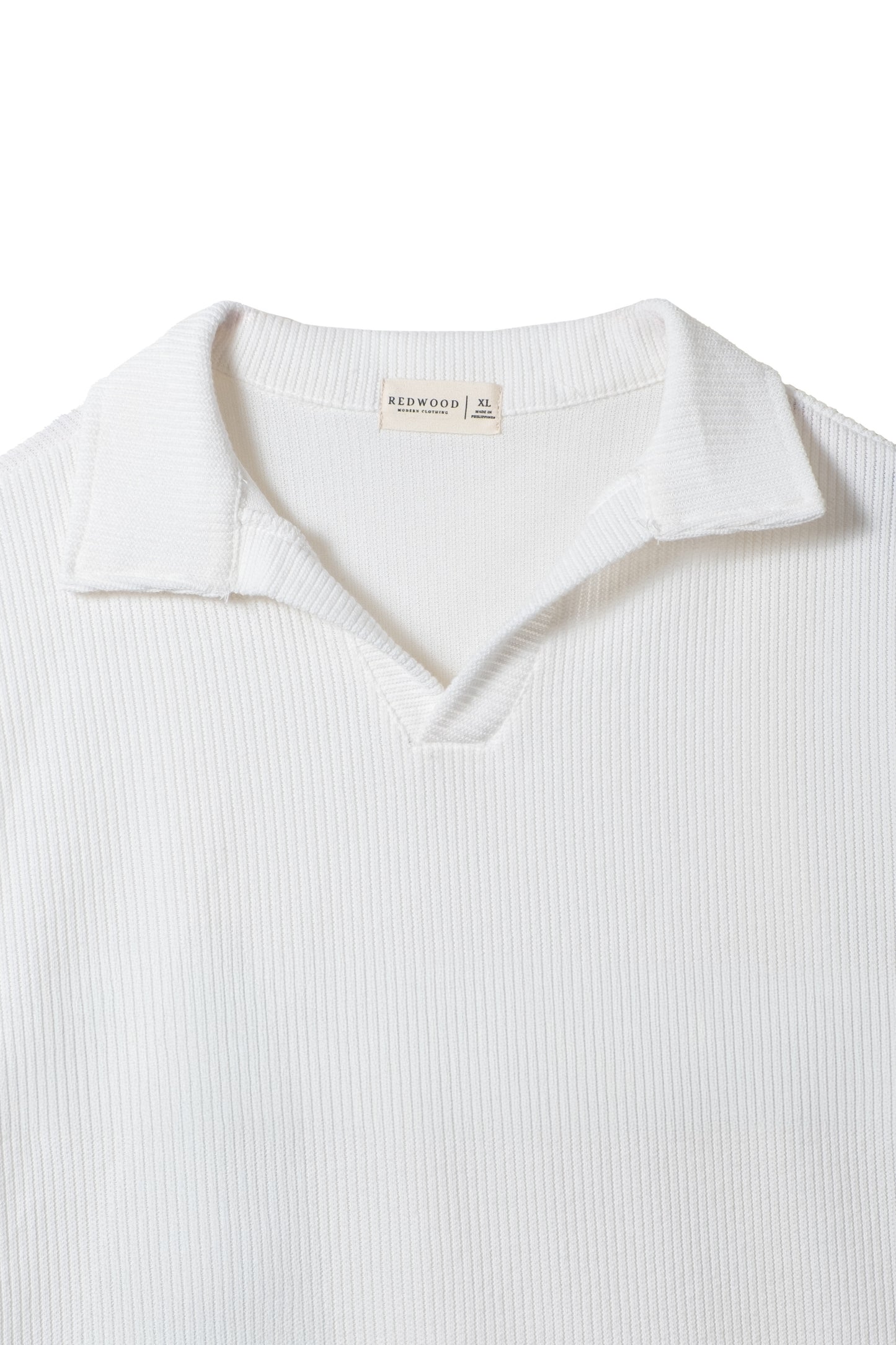 Knitted Open Collar Polo Shirt - Classic White