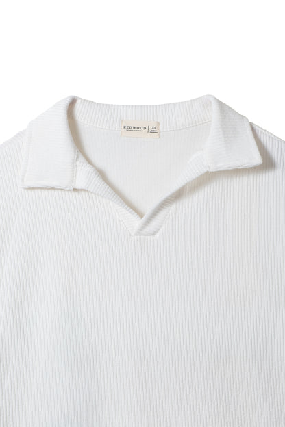 Knitted Open Collar Polo Shirt - Classic White