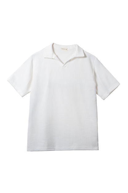 Knitted Open Collar Polo Shirt - Classic White