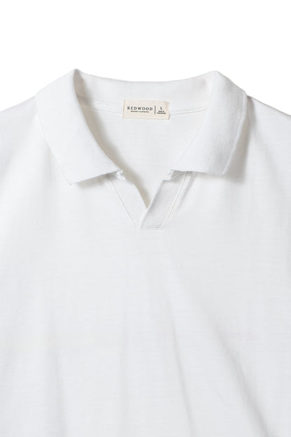 Cotton V-Neck Polo Shirt - White