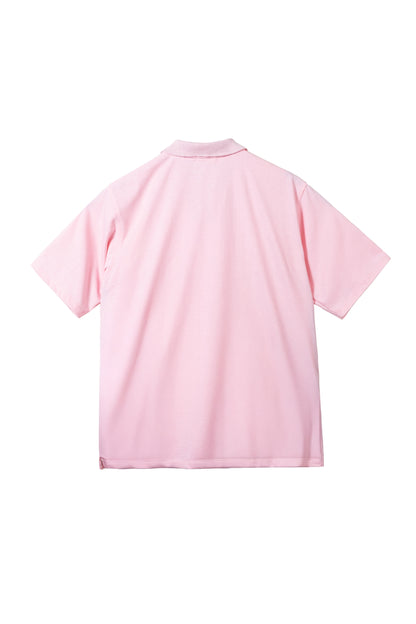Relaxed V-Neck Polo Shirt - Light Pink