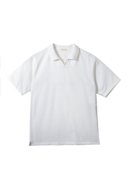 Cotton V-Neck Polo Shirt - White