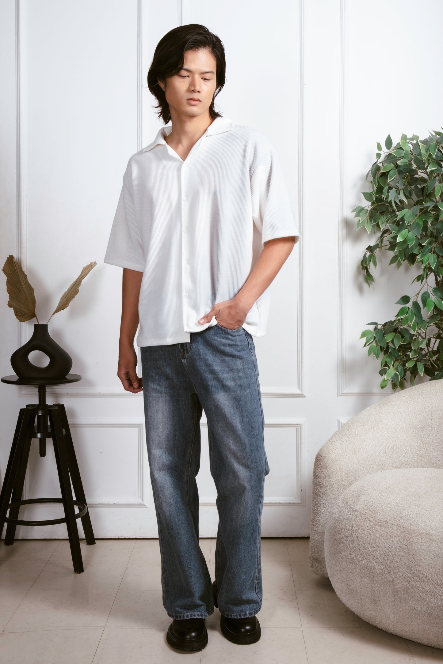 Cropped Knitted Shirt - Classic White