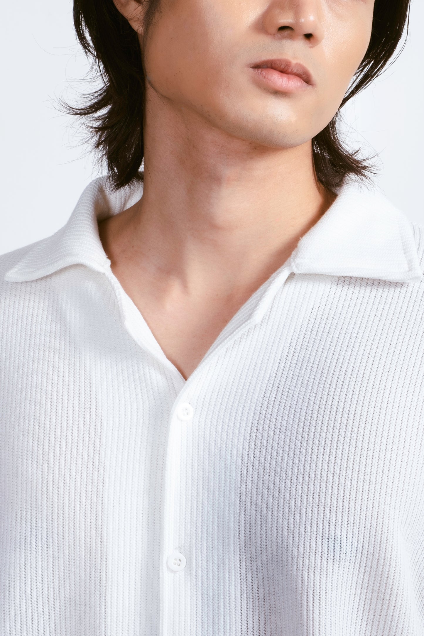 Cropped Knitted Shirt - Classic White