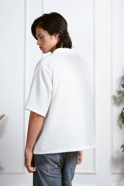 Cropped Knitted Shirt - Classic White