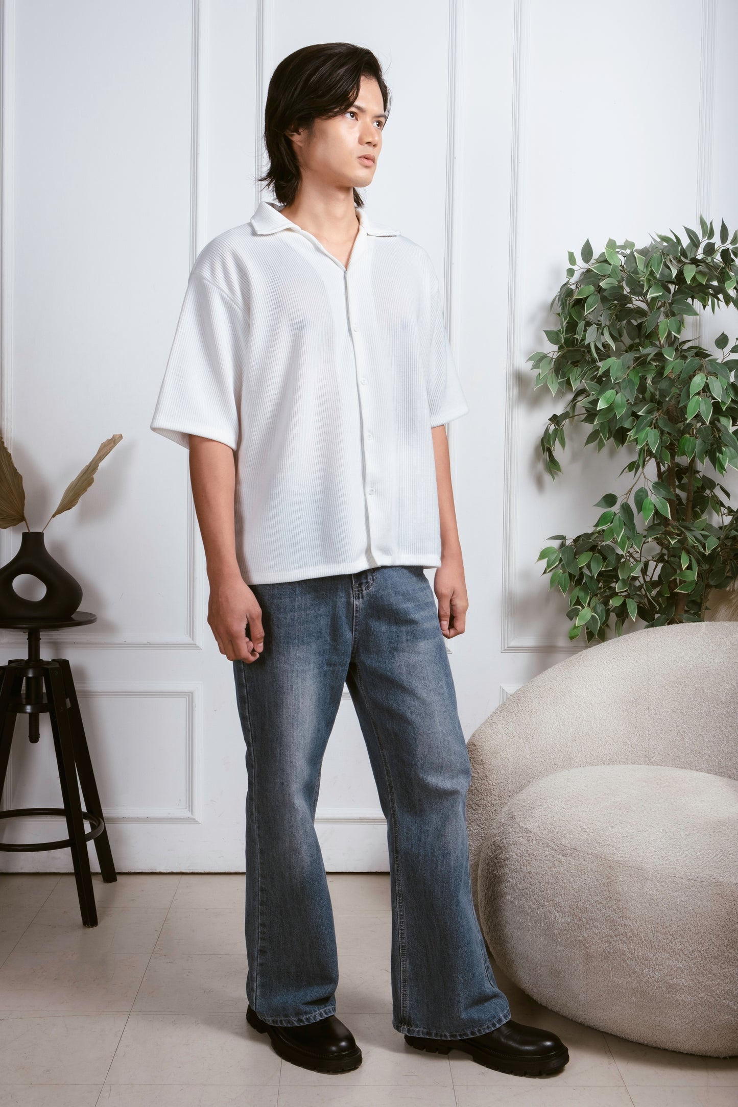 Cropped Knitted Shirt - Classic White