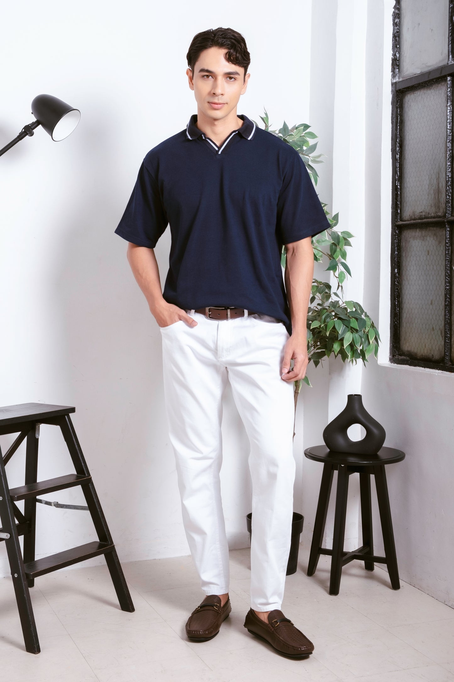 Oxford Knit Polo Shirt - Dark Navy