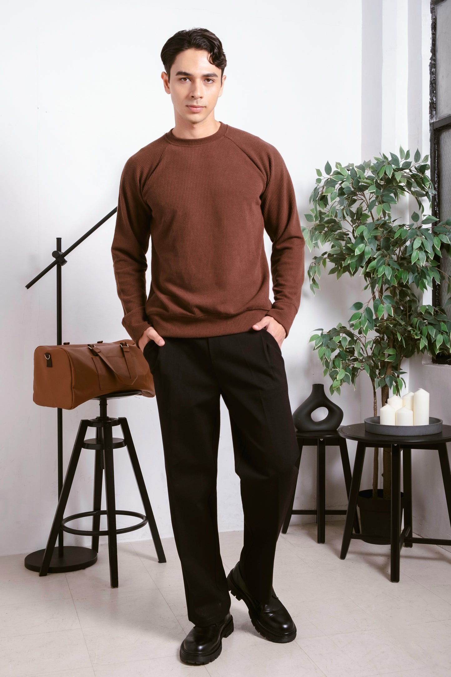 Tailored Fit Knitted Sweater - Cedar Brown