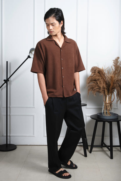 Cropped Knitted Shirt - Cedar Brown