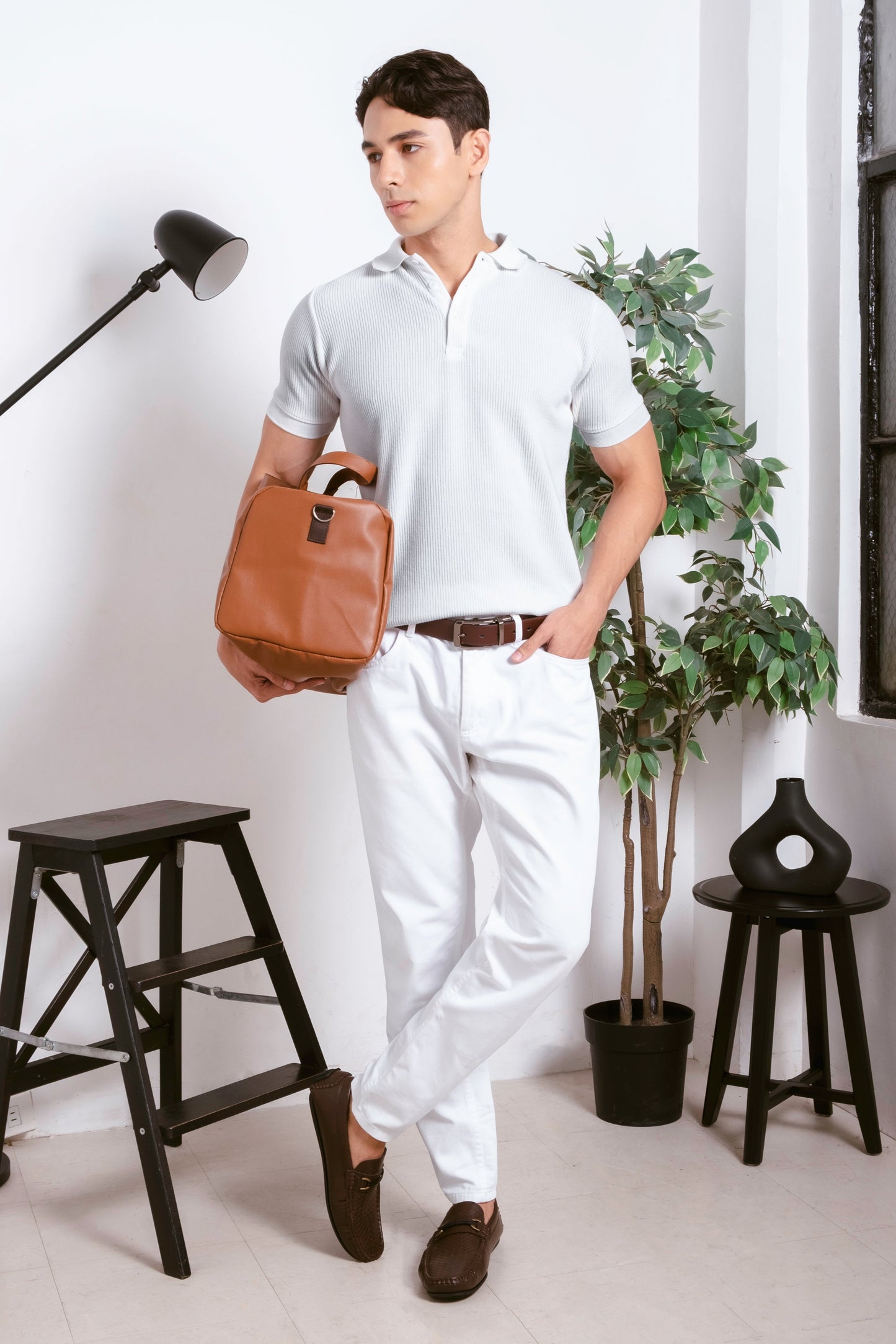 Slim-Fit Knitted Polo Shirt - Classic White [SKP08]