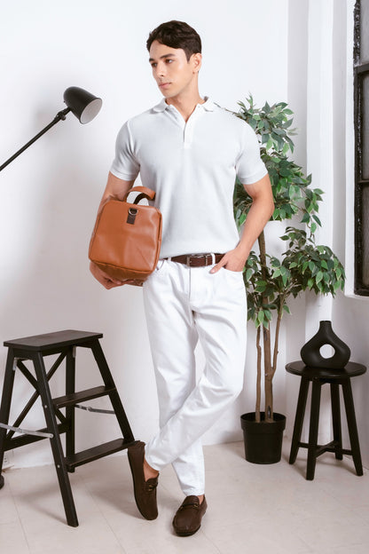 Slim-Fit Knitted Polo Shirt - Classic White [SKP08]