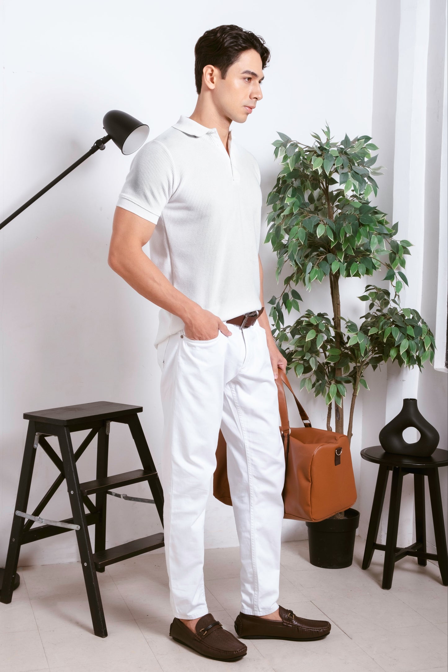 Slim-Fit Knitted Polo Shirt - Classic White [SKP08]