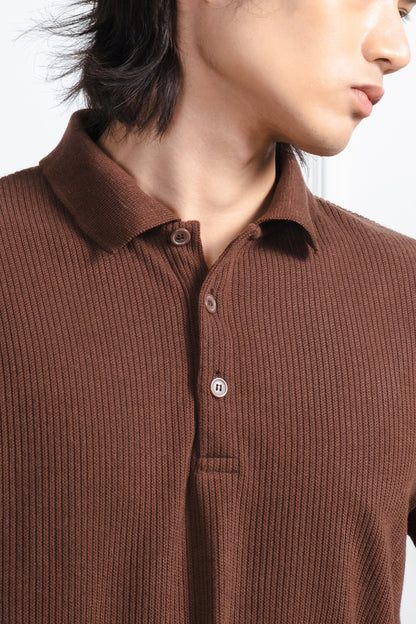 Slim-Fit Knitted Polo Shirt - Cedar Brown